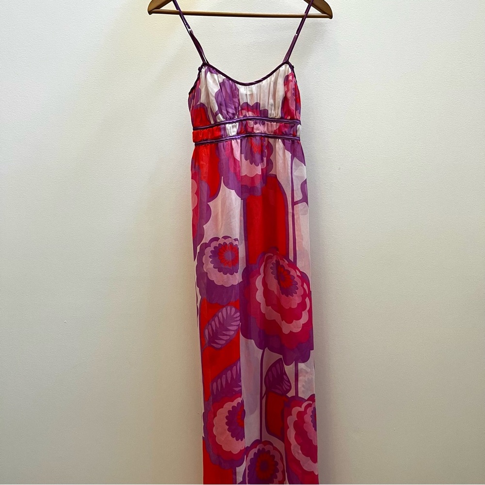 Vintage La SENZA Romantic Feminine Soft Sheer Floral Slip Maxi Dress M - Picture 2 of 6
